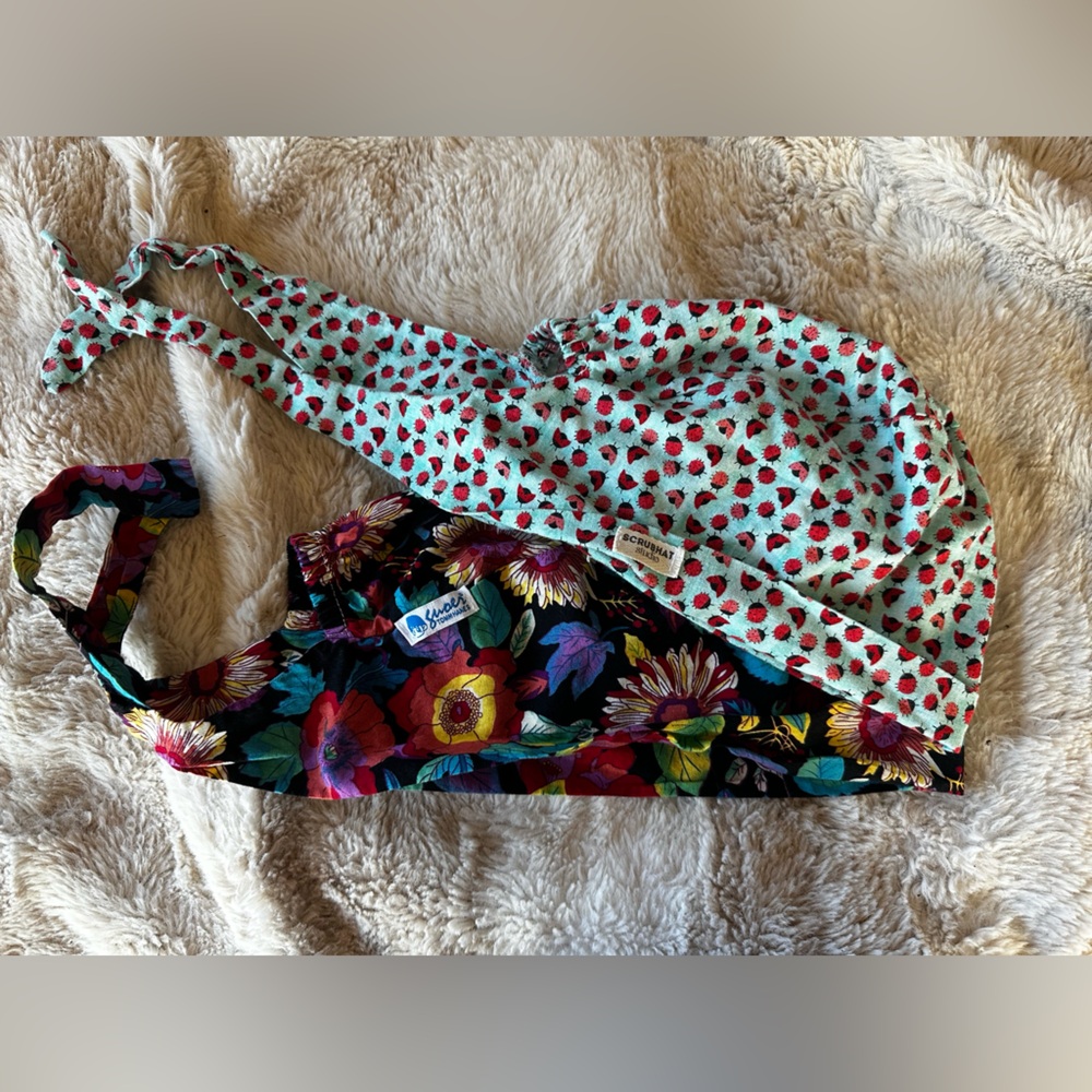 Lot of Two tie back women’s scrub hats.